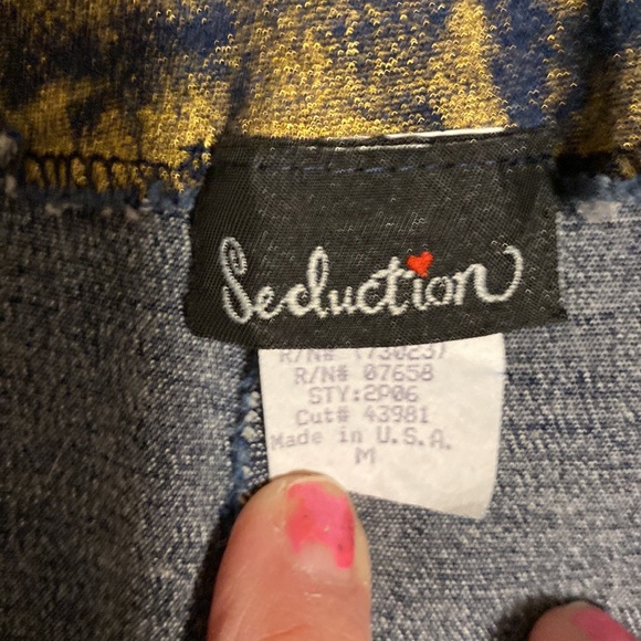 Stretch dark denim and gold dust cropped zip front jeans size medium - Picture 3 of 8